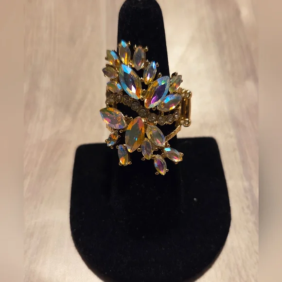 Aurora Crystal Cluster Statement Ring - Gold Tone - Picture 1 of 2
